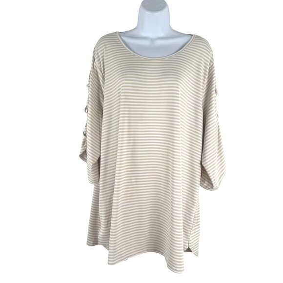 Lulu B Top 1X Striped Lace Up Sleeve Stretch 3/4 Sleeve Nylon Spandex TP-3203 - Picture 3 of 10